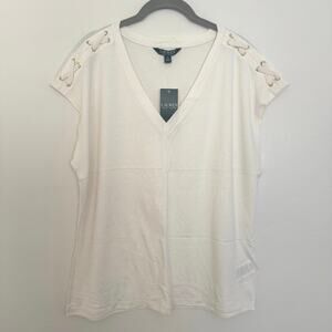 Lauren Ralph Lauren Braided Sleeve Top in Winter Cream